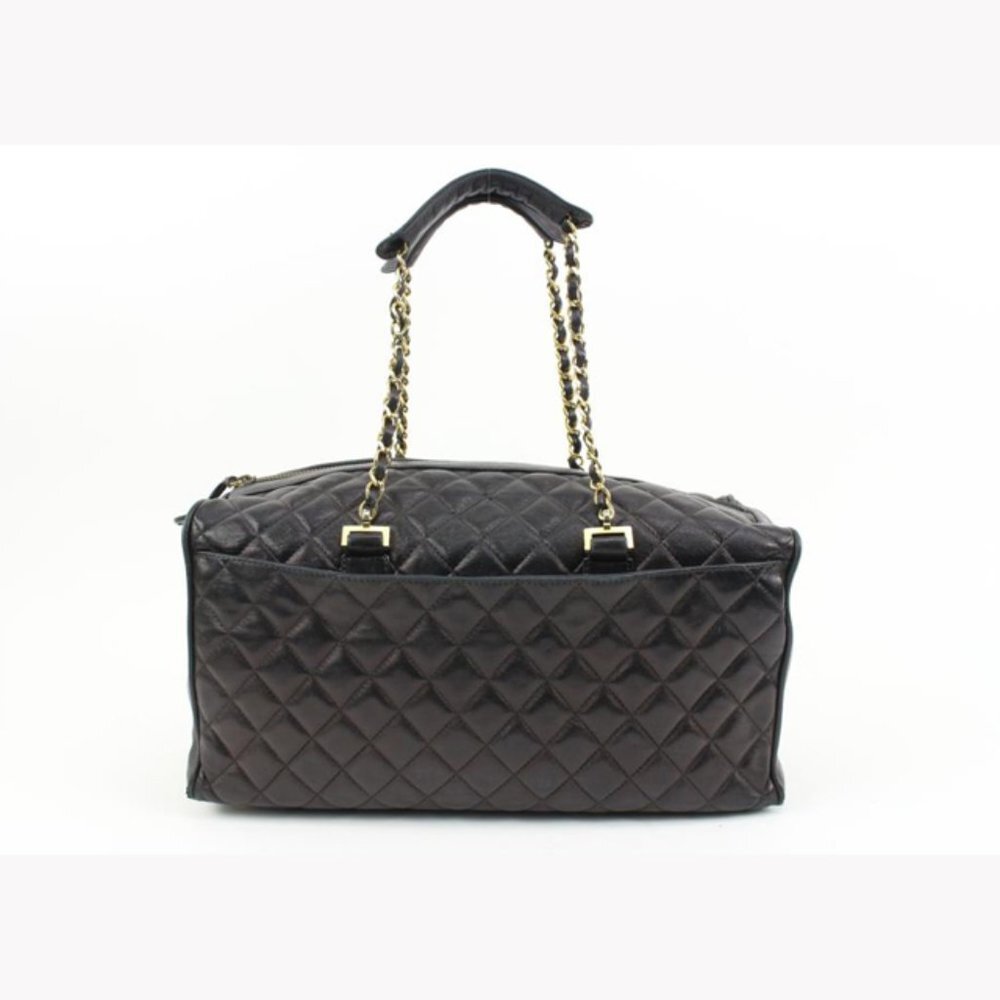 Chanel Rare Black Quilted Lambskin Boston Gold Chain Duffle 38ck311s